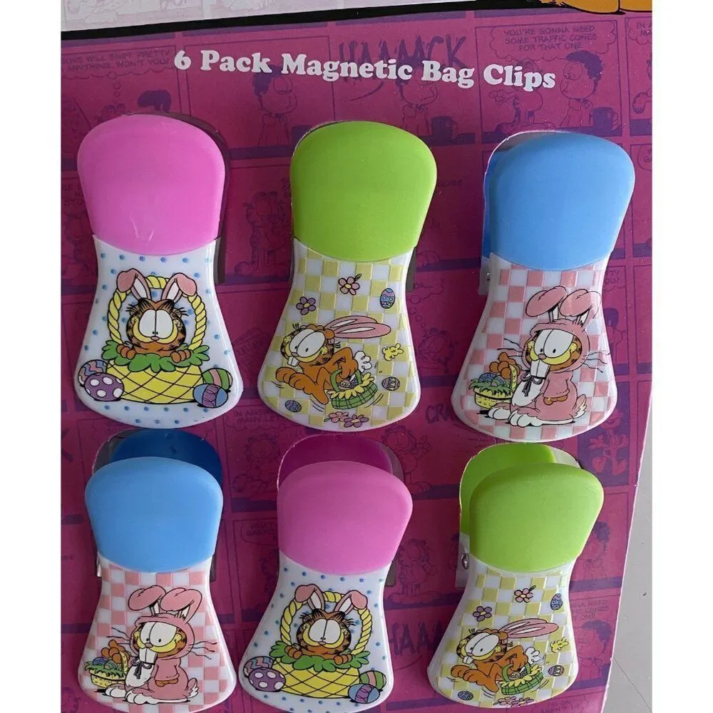 6 Pack Nickelodeon Garfield Magnetic Bag Clips Easter Spring Flowers Bunny‎ Eggs